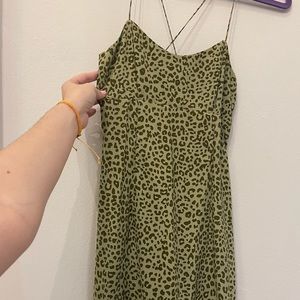 ZARA Olive Green Leopard Sun Dress